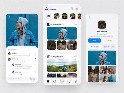 Unsplash App app app design chat comment event instagram profile social social media story tab unsplash