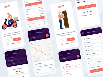 Shift Parcel Delivery App animation app design application application design clean delivery logistic minimal parcel payment profile shipment shipping tracking trending ui ui ux ui design ux uxdesign