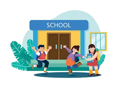 Happy Students With Backpacks Are Jumping school