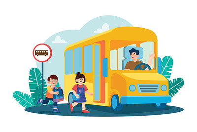 Students Go To School By School Bus school