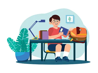 Boy Putting Books In School Bag school