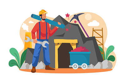 Miner Character Holding Wrench And Plastic Pipe working people