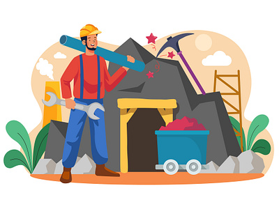 Miner Character Holding Wrench And Plastic Pipe working people