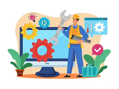 Mechanic Character Holding Wrench And Plastic Pipe working people