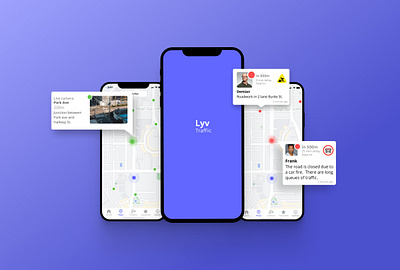 Lyv Traffic App cctv purple social media traffic ui ux