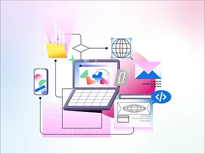 Learn Code Illustration #3 browser code coding email gradients icon illustration laptop learn learning mail pink shapes teach texture ui vector vectors web website