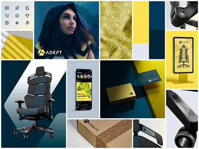 ADEPT Brand Board adapt adept branding chair design gaming gg green logo mark modular yellow