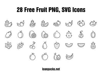 28 Free Fruits SVG, PNG Icons design free icons free resources freebies icon pack icon set icons illustration png icons svg icons