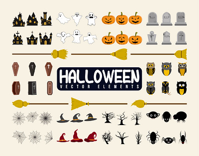 Halloween elements Vector Bundle black spider