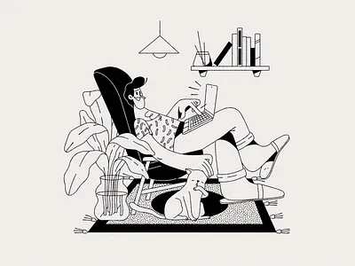 Distant Work armchair black and white black ink cat digital for myself graphic diary illustration sketch thin line