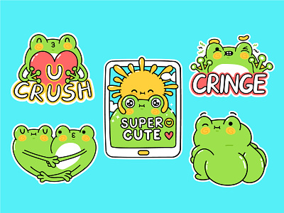 Froggy sticker set baby cartoon cellphone character collection comic crush cute frog illustration kawaii kids love screen set smartphone stickers teenage tiktok toad