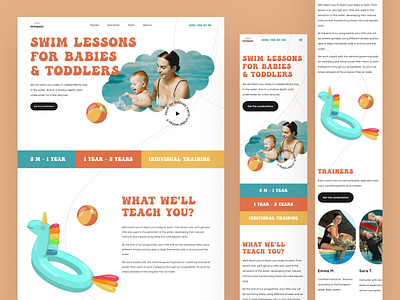 Mini Pool - Swim Lessons: Site Concept about us adaptation baby banner blue branding cheerful child lessons main page mobile pool positive red summer swim swimming pool ui ukraine ux