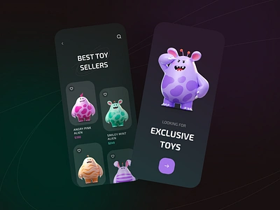 Toy Store App 🧸 3d app app design application dark design ecommerce glassmorphism illustration ios minimal mobile mobile app mobile ui online store toy store trending ui user interface ux