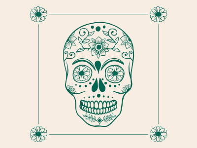 Sugar Skull bones botanical flat illustration pattern design skeleton sugar skull vector