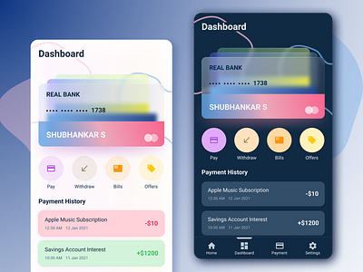 Payment Wallet App app appdesign credit card glassmorphism mobile ui userexperience userinterface ux