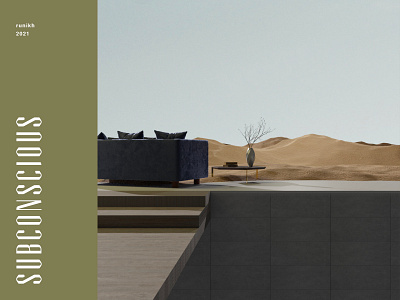 Subconscious 3d abstract banner blender brain couch cycle desert design illustration lamp landing page photoshop render surreal table ui ux