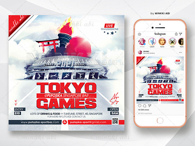 Olympic Games Flyer athletics stadium best olympic flyers gymnastics japan torii gate olympic flyer paralympic games psd template sport photomanipulation sports illustration summer games summer olympics tokyo 2020 torch flame