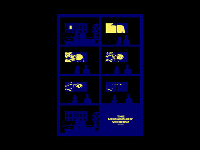 The Neighbours' Window blue collage comic graphic design illustration neighbours window yellow