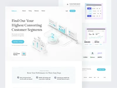 Zeda - 3D Landing Page for Analytic SaaS 3d 3d illustration analytics clean green landing page light minimal saas ui web design website