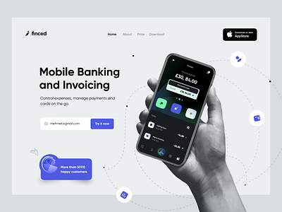 Finced- Web Site- Hero creative design finance finance app hero illustration logo mobile app product design uidesign ux uxdesign web hero webdesign