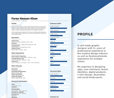 Resume Design | Faraz Hassan Khan | Adobe XD | Graphic Designer branding canva designer cv cv design design designer faraz hassan khan fhk freelance designer graphic design graphic designer cv illustration logofolio minimal portfolio resume typography ui vector