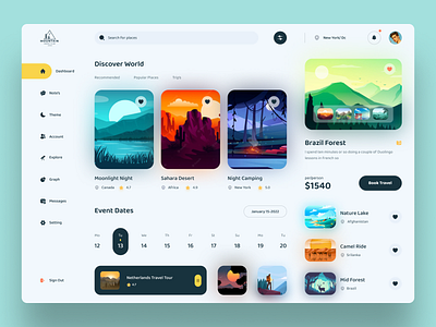 Travel Dashboard Exploration adventure animations booking app calendar dashboard design destination illustrations madagascar popular design tourism travel travel agency travel app travel dashboard traveling trip ui ux vacation website