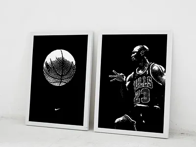 MJ Diptych Prints 8bit basketball dither illustration michael jordan mj poster print