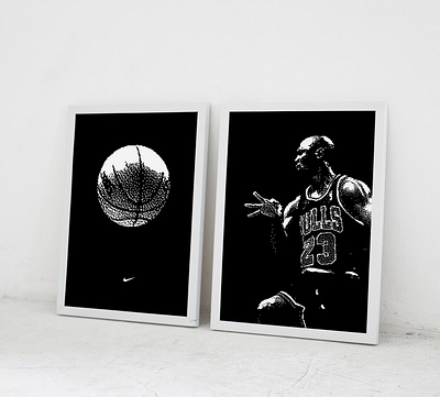 MJ Diptych Prints 8bit basketball dither illustration michael jordan mj poster print