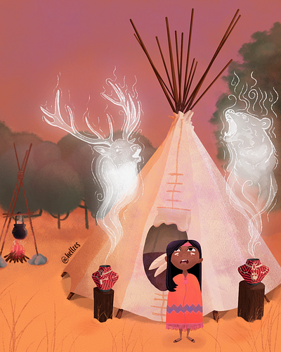 Calling the spirits alaska animals artwork bear children books children illustration digital art digital illustration digital painting elk hellzes illustration ilustración ilustración digital native american smoke spirits totem