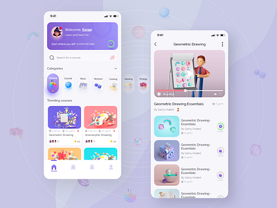 Hobbies Learning App UI Design 3d app app design design hobbies hobby illustration ios minimal ui uiux ux