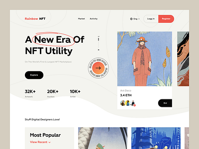 NFT Landing Page Website bitcoin bold coins crypto crypto art cryptocurrency doge ethereum gallery gradient landing page modern nft nft art noise platform token ui web website