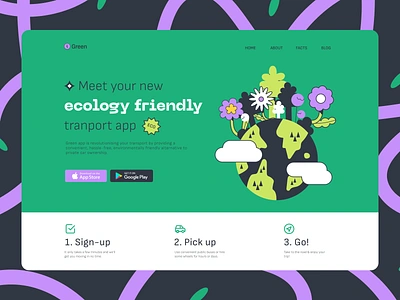 Green App - Promo Landing Page bus car design ecology electric electro elinext evehicle font illustration landing map mobile app promo promo landing page ui ux