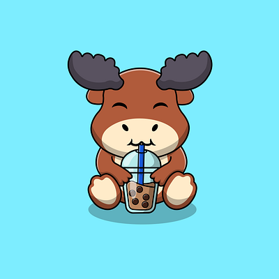 Cute Moose Drink Bubble Tea Cup animal bubbletea cartoon cute design drink flat food graphicdesign illustration logo mascot moose vector wildlife