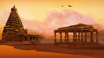 THANJAI PERIYA KOVIL concept art digital art illustration