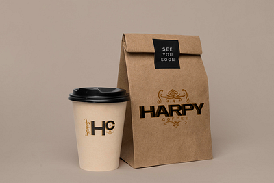 Harpy Coffee Packaging brand branding brown café coffee coffee brand coffee cup design harpy coffee illustration logo paperbag