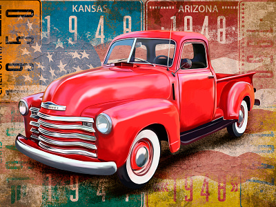 "Chevrolet 3800 Pickup Truck" by Masha Van for Intalence Art retro cars