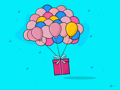 GIFT WITH BALLOONS ILLUSTRATION DESIGN balloons creative design flat design flatdesign illustration vector