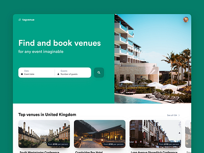 Venue search landing page design landing page shadows tiles ui website