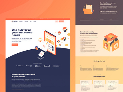 Marble — Insurance Hub Website design digital product digital wallet illustration insurance landing landing page look and feel marble policies rewards seventies ui web web design website z1