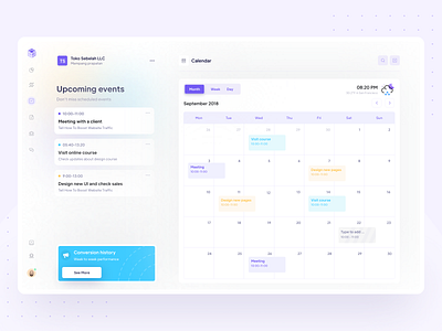 Calendar- Upcoming Events Exploration apps calendar clean dashboard date design documentation event managemenet meeting planner product saas schedule timeline tracking ui upcoming event ux web