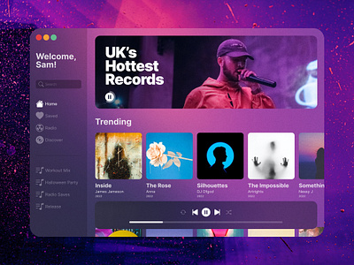 Desktop Music App UI (Dark Mode) clean colour dark mode design futuristic glass glassmorphism graphic design illustration modern music purple spotify ui user user interface ux