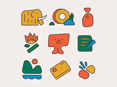 Lithic Illustration Style pt. I age branding card credit design fire flat graphic design icon illustration logo mammoth mountain nature rock stone sun tool vector wheel