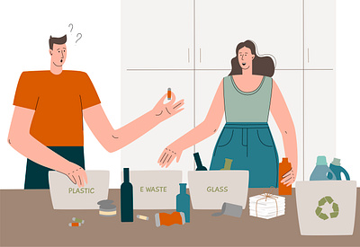 People sorting waste design eco illustration lifestyle people recycle vector zero waste