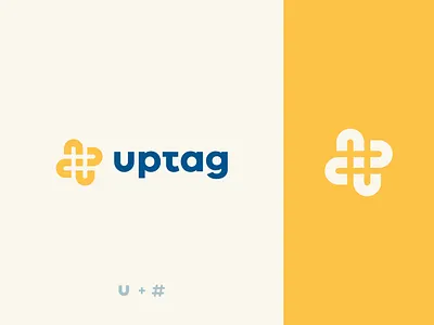 Uptag abstract branding clever design flat hashtag icon illustration letter logo mark minimal negative space tag u young