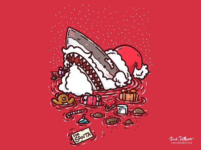 Jolly St Nick Shark christmas december holidays illustration jolly st nick red santa santa claus shark snow winter