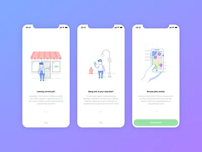 Onboarding for the Job Searching App app apply carousel illustra illustration job landing onboarding scroll search tutorial ui