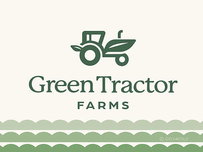 Green Tractor Farms Logo branding brandmark earth eco friendly farm food green grocery store identity leaf leaves logo logodesign logos organic tractor vegetarian vehicle