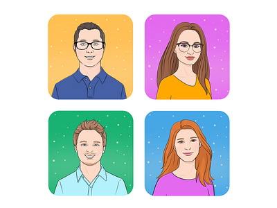 Portraits. Illustrated avatars of the business team avatar character character design diverse editorial face hair hand drawn head illustration line drawing lineart man people portrait profile smile team vector woman