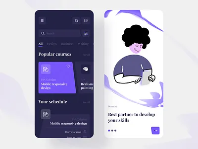 Scourse - Online course app app app design app ui design course app courses design edutech edutech app illustration learning learning app mobile app mobile app design mobile ui online online course purple student ui ui design