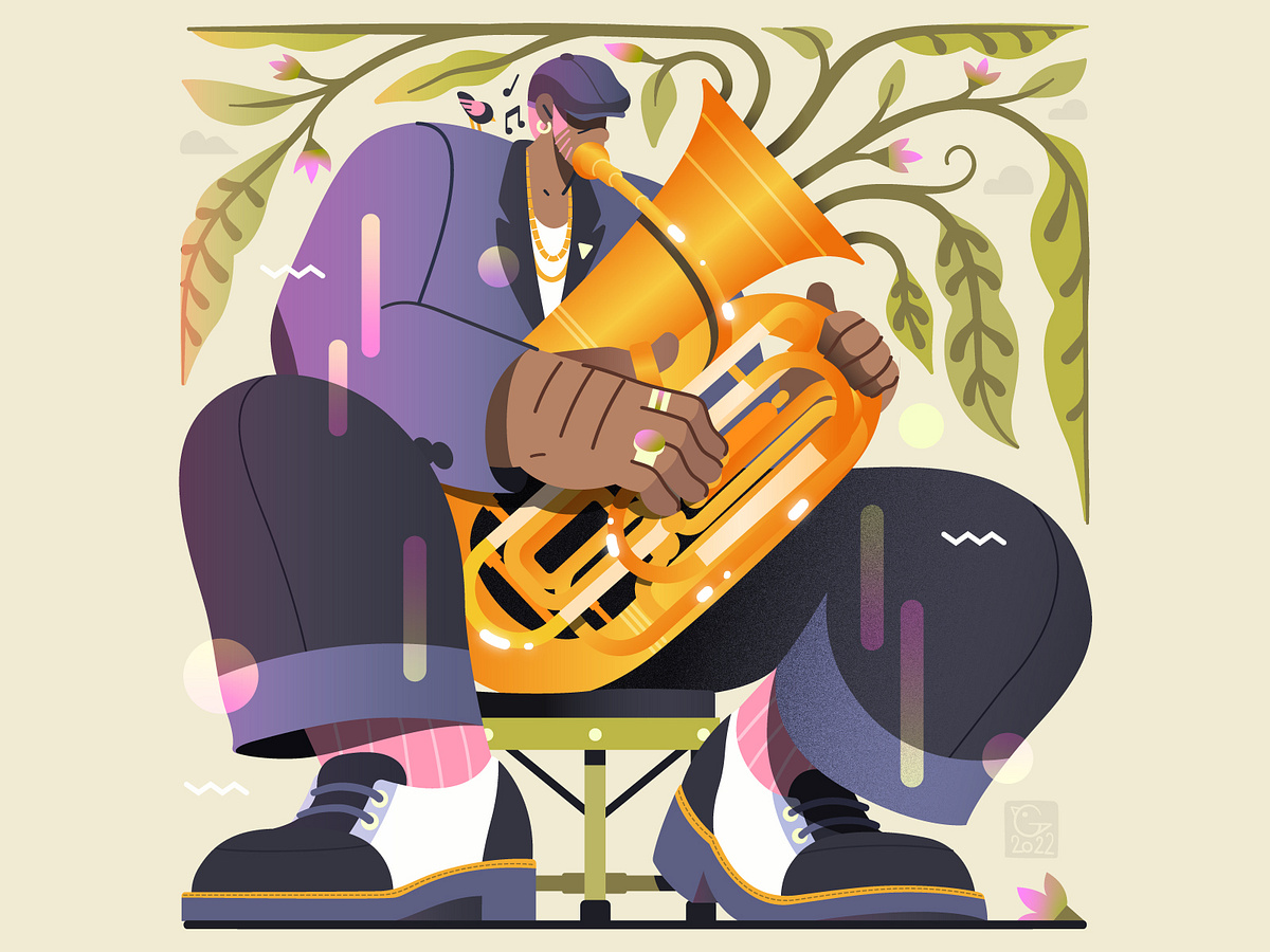 Birds, Plants & Music - The Tuba Player by Gaspart on Dribbble